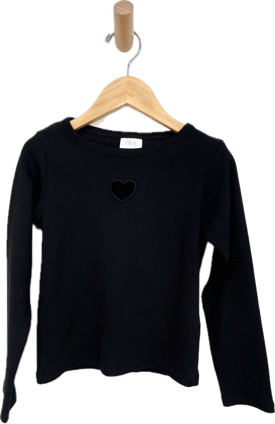 zara black ribbed heart shirt 7Y