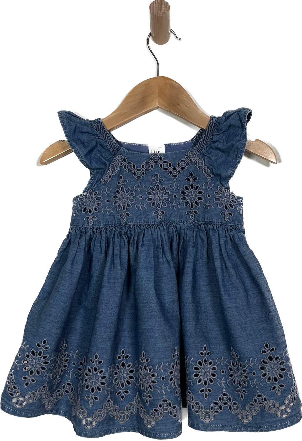 gap denim eyelet dress 6-12m