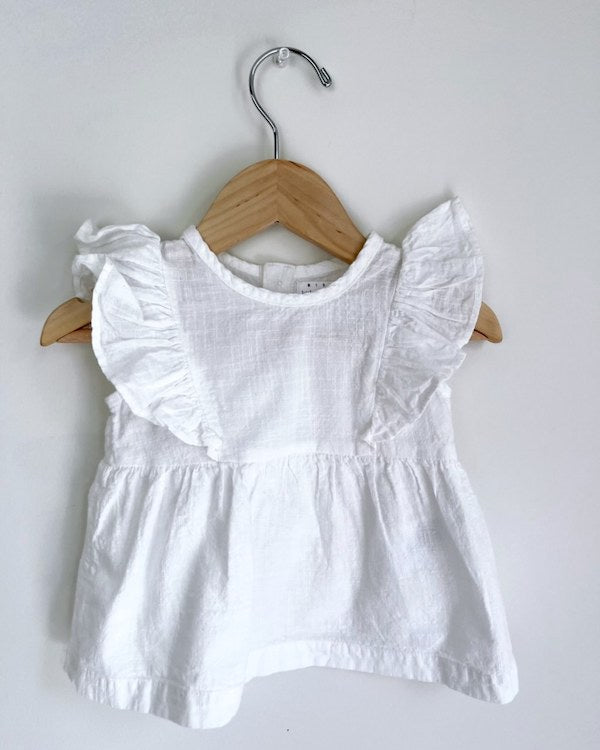 rise little earlthing white ruffle tank 6-9m