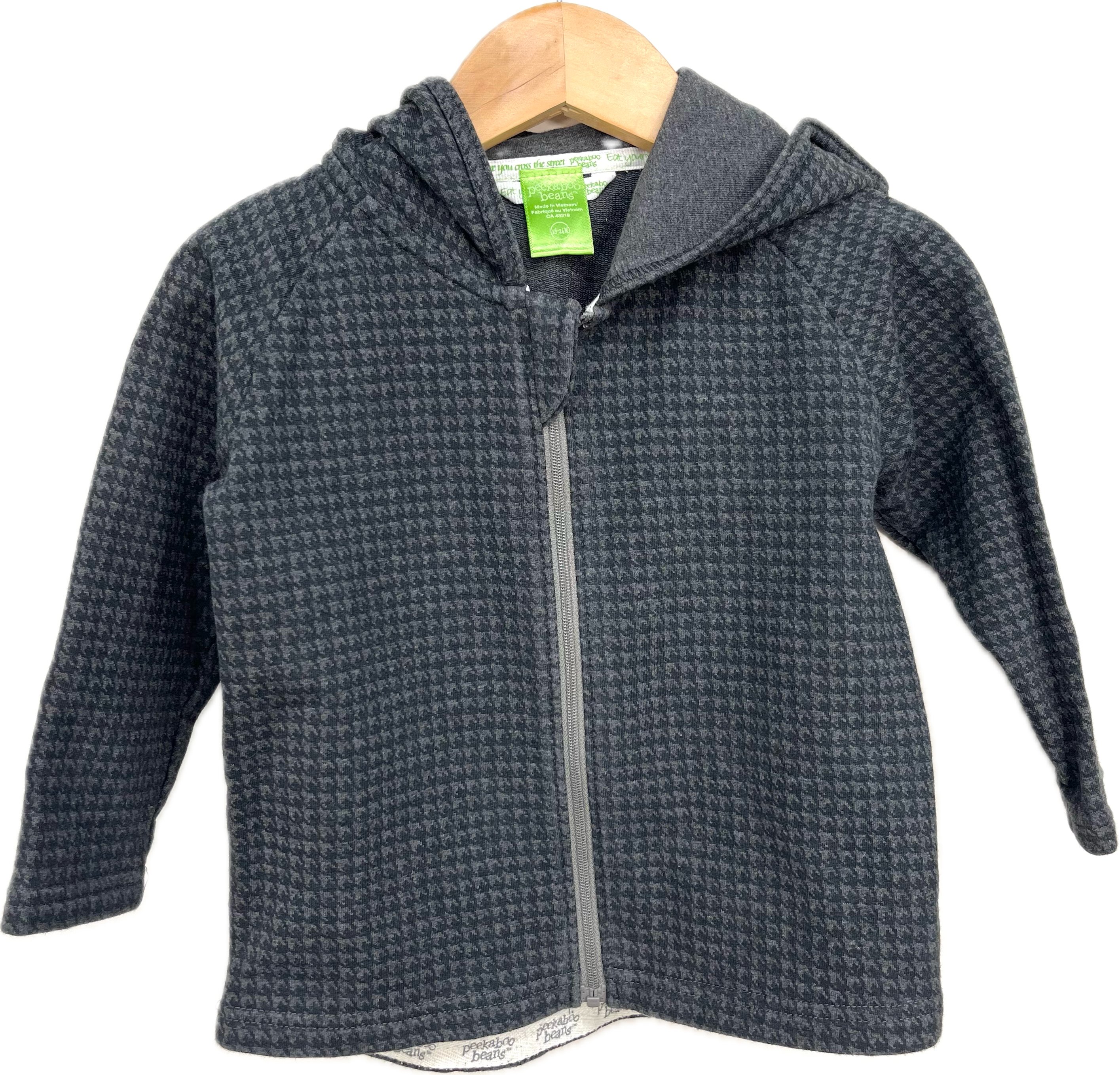 peakaboo beans houndstooth zip hoodie 18-24m