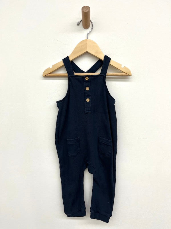 h&m blue ribbed overalls 3-6m