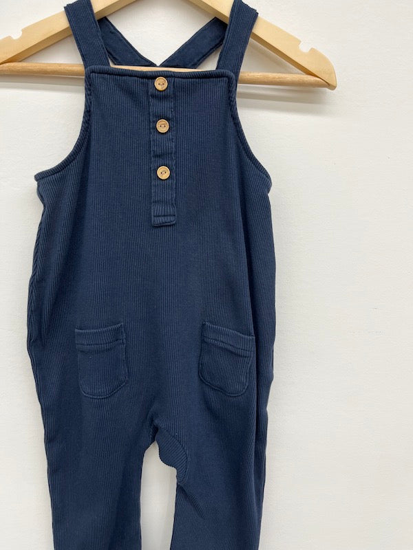 h&m blue ribbed overalls 3-6m