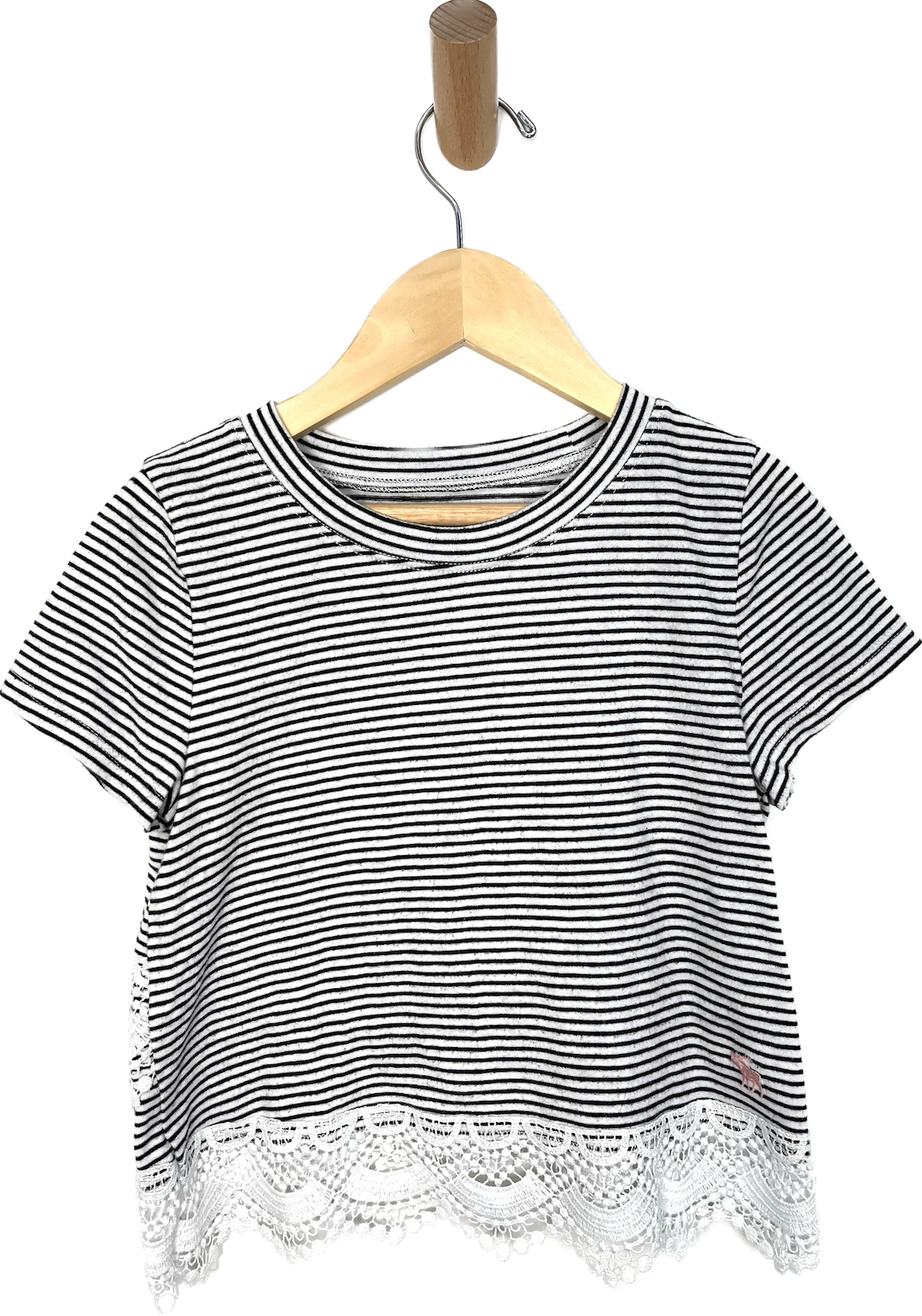 abercrombie black white stripe with lace shirt 5T