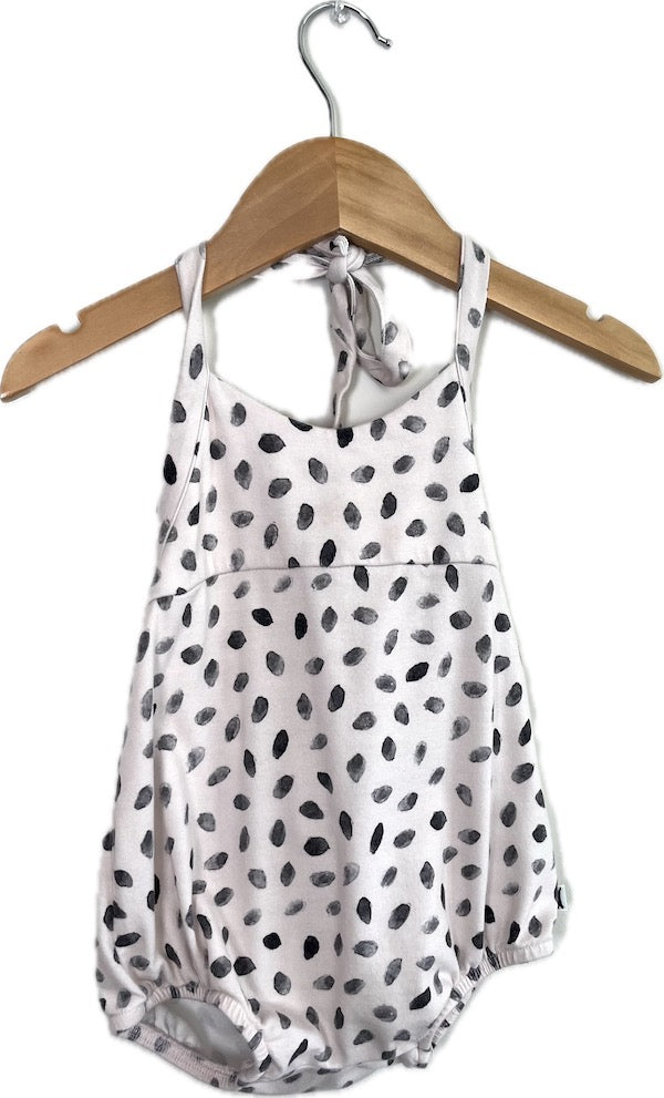 little & lively bubble romper black dots 12-24m