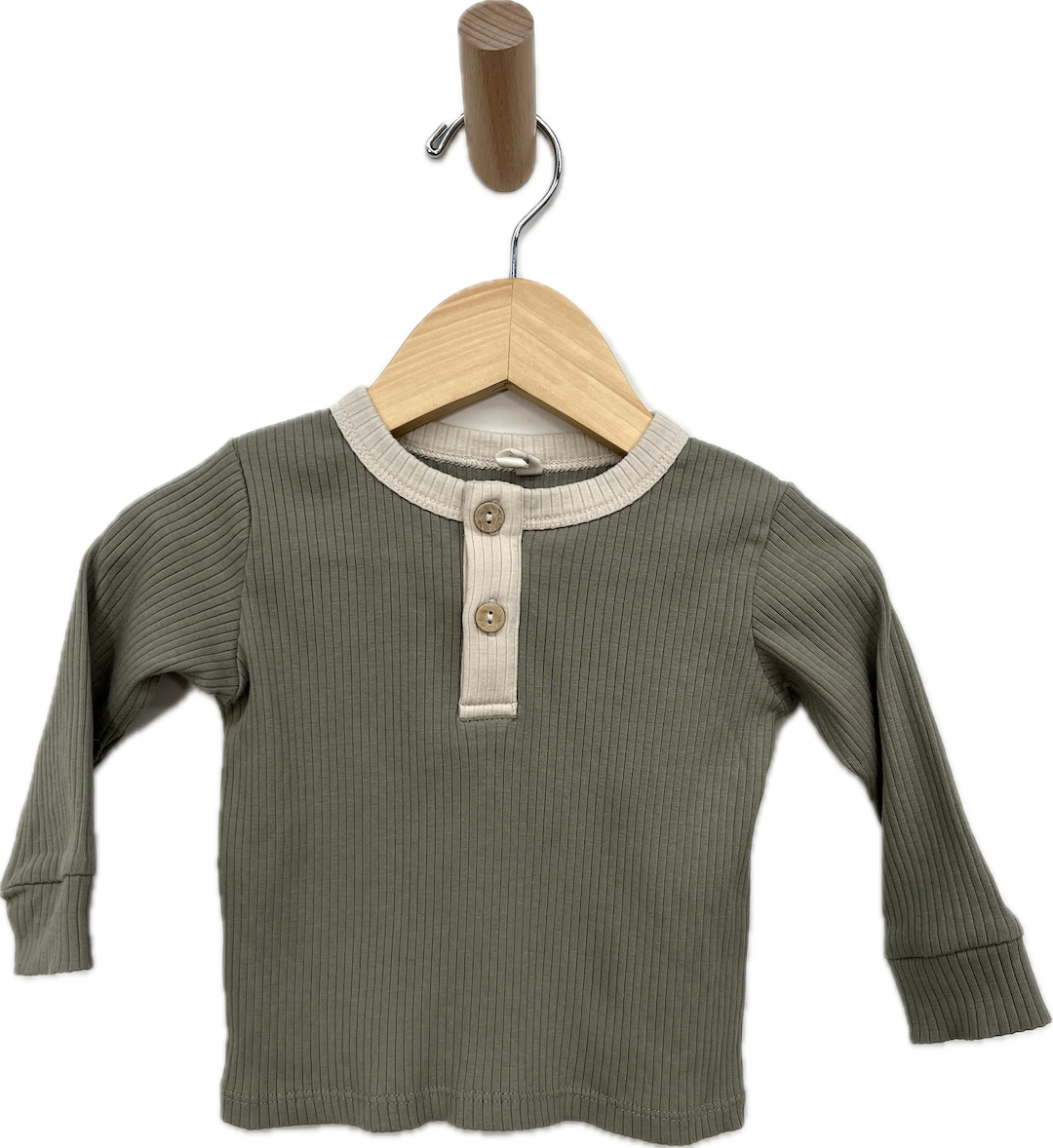 quincy mae green ribbed henley 6-12m