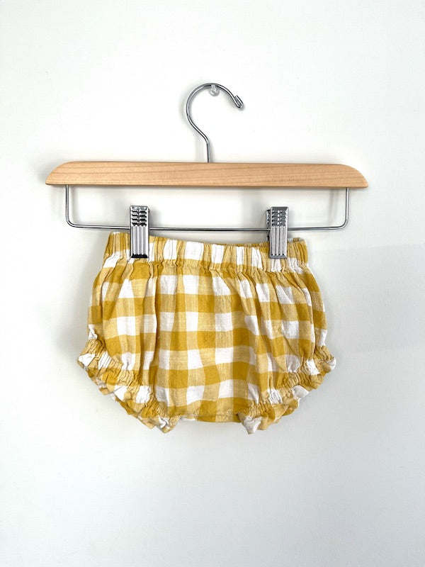 rise little earthling yellow gingham shorties 6-9m