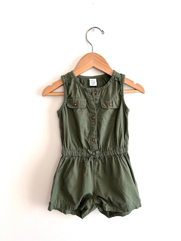 old navy army green romper 6-12m