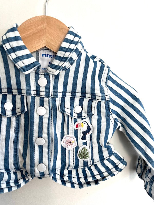 mayoral stripe denim ruffle jacket with toucan 3-6m