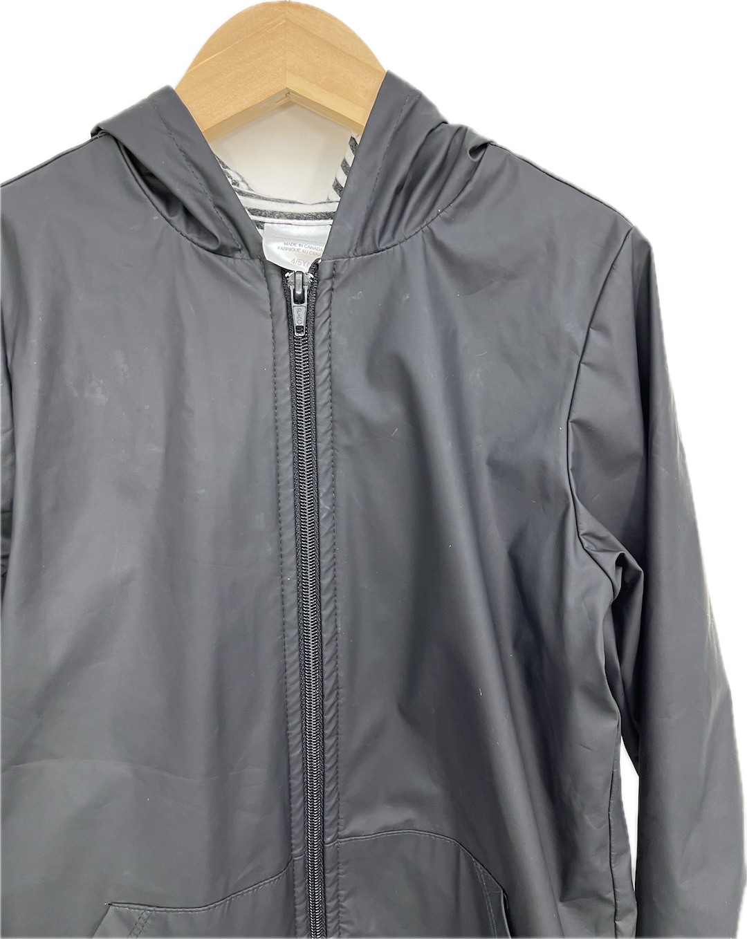 jax + lennon black rain jacket 4T (marks on fabric)