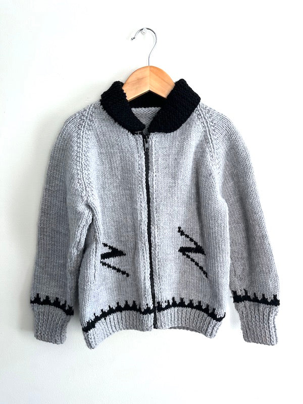 grey knit zip sweater 7Y