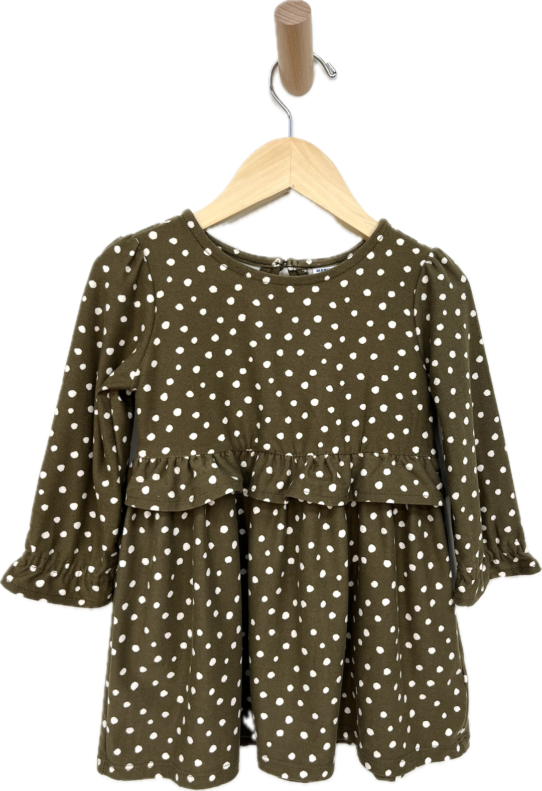 old navy olive polkadot ruffle dress 18-24m