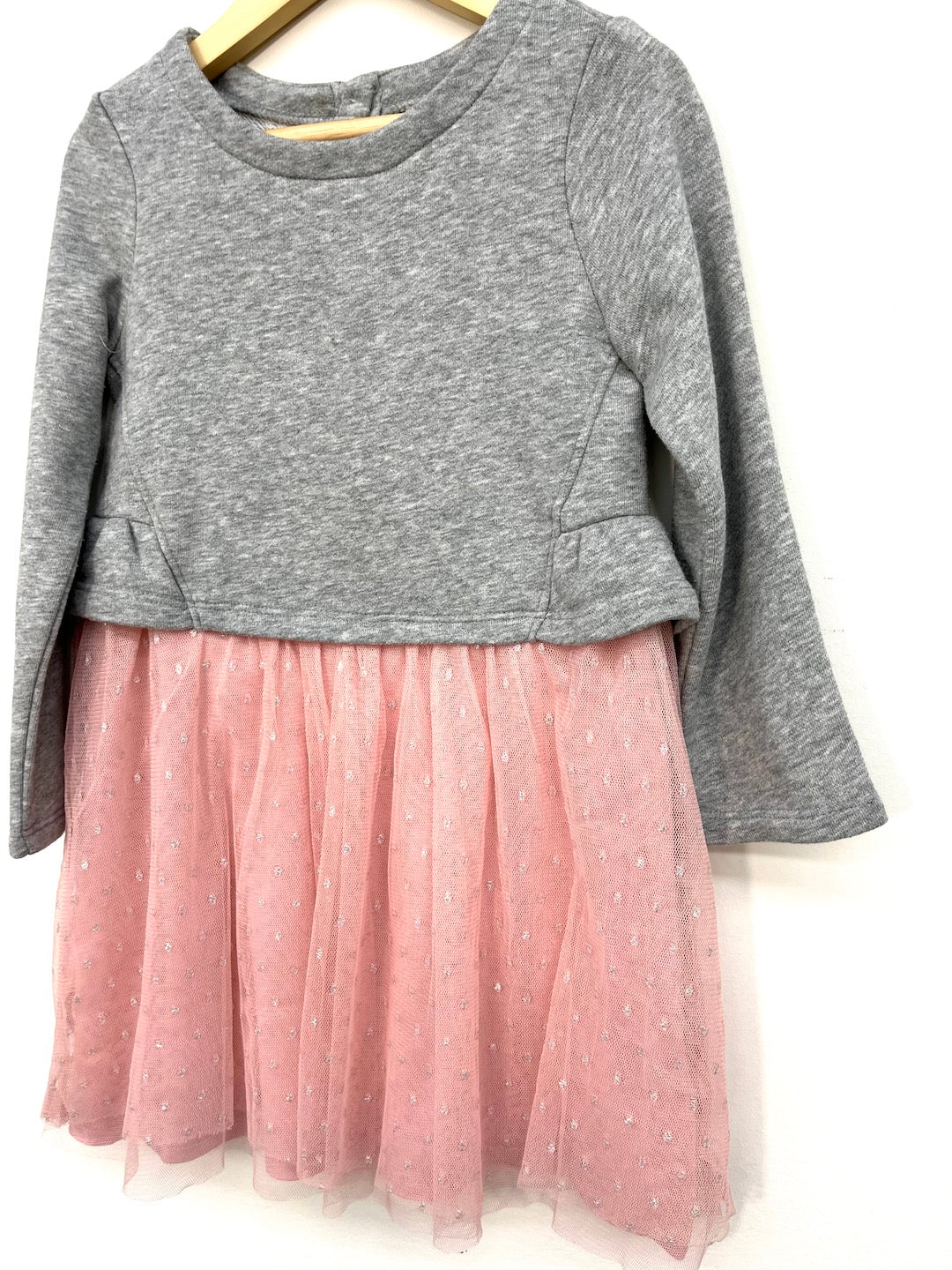 gap grey long sleeve dress with pink tulle 4T