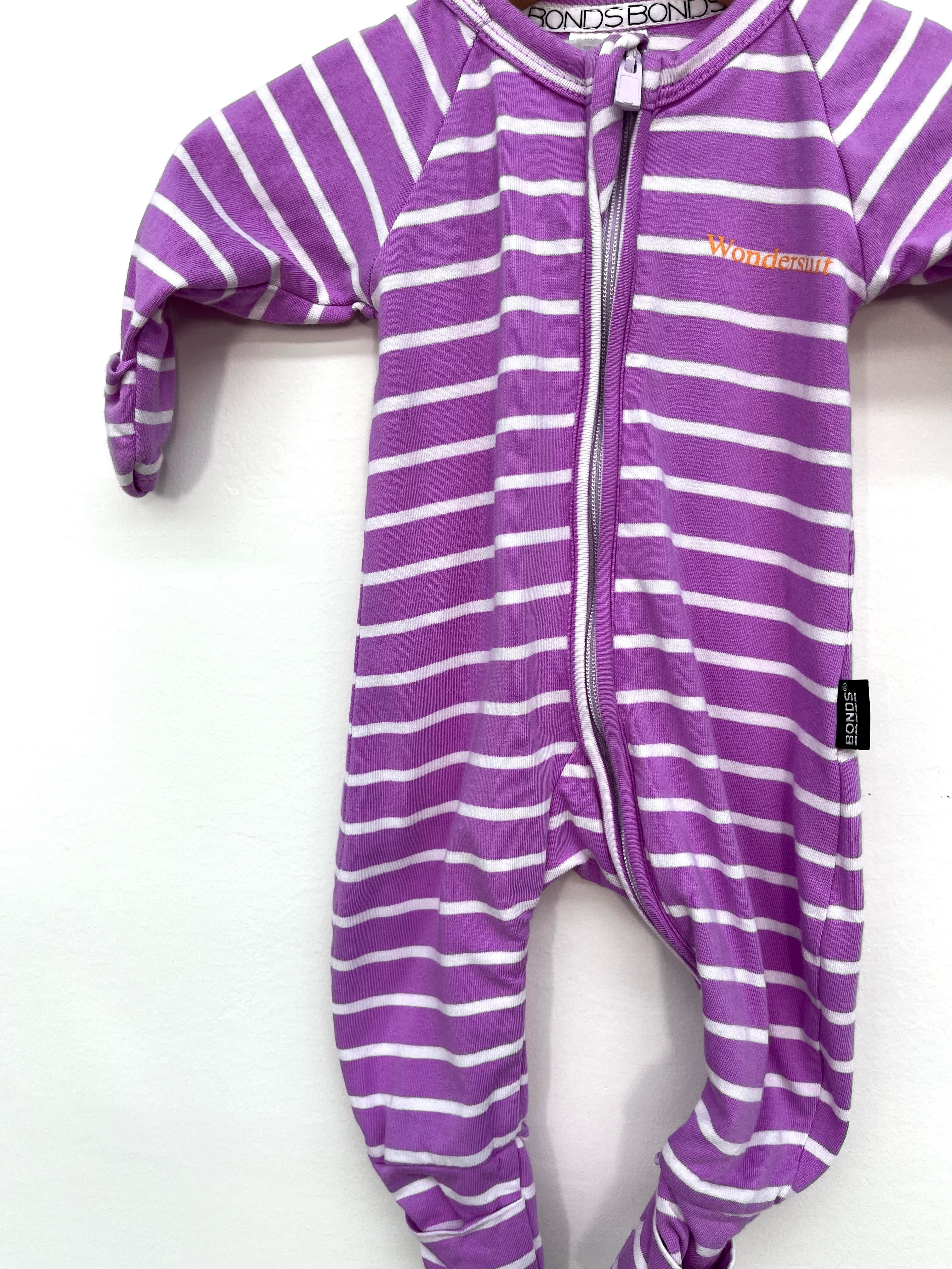 bonds wondersuit grape/white stripe newborn