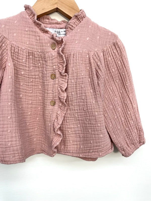 zara pink ruffle blouse 9-12m