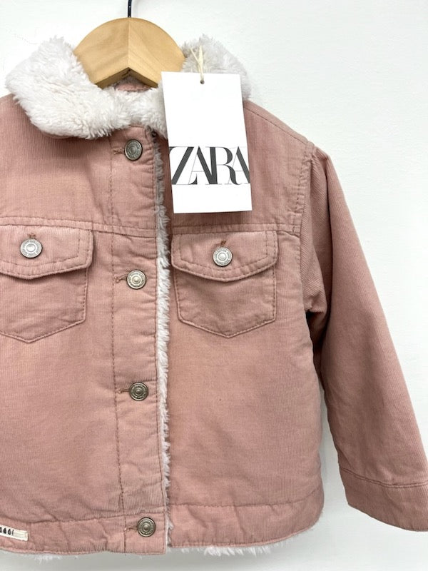 zara faux sherpa trucker jacket pink 18-24m NWT