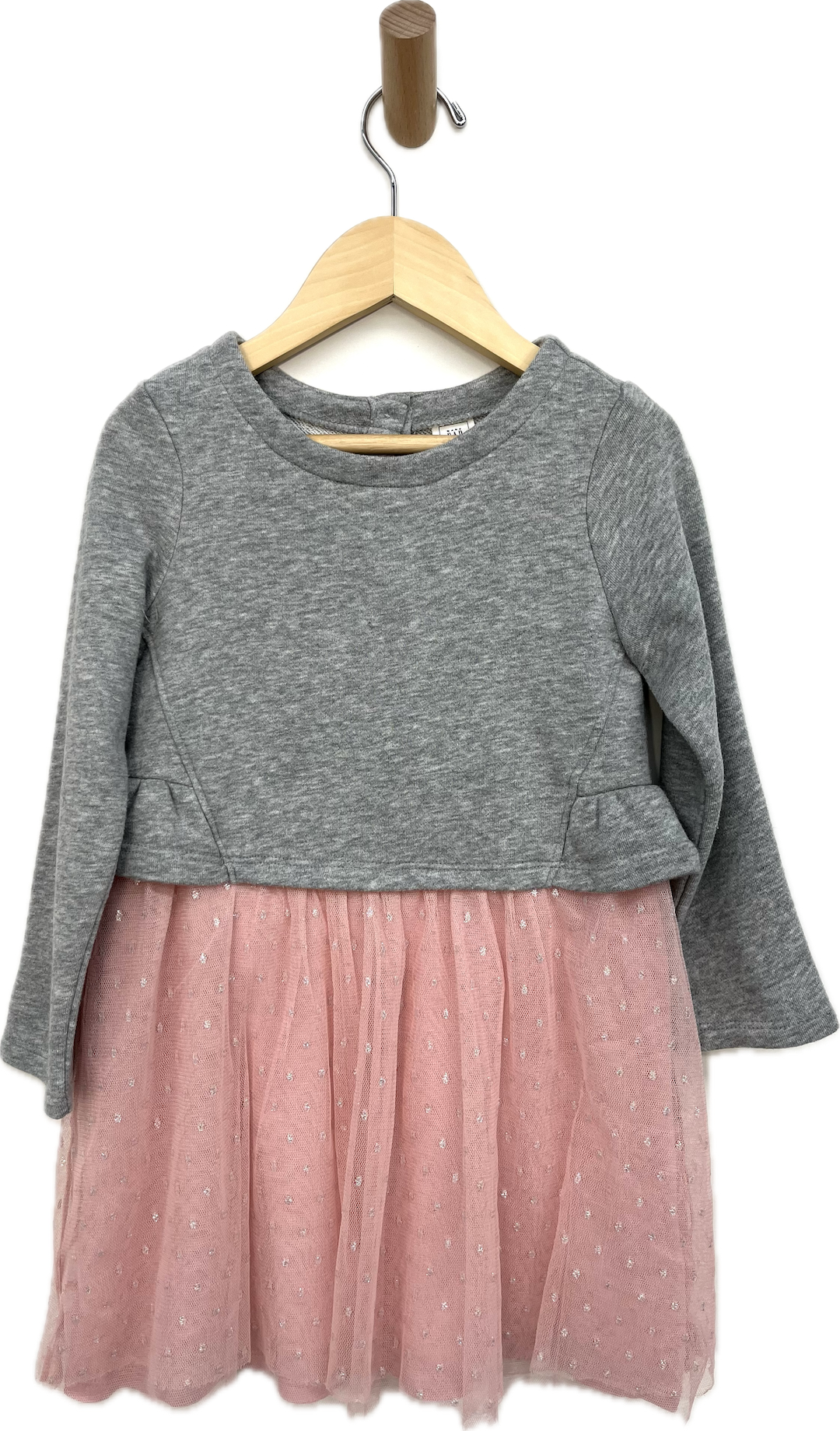 gap grey long sleeve dress with pink tulle 4T