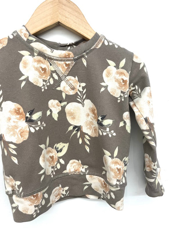 jax + lennon taupe floral pullover 0-6m