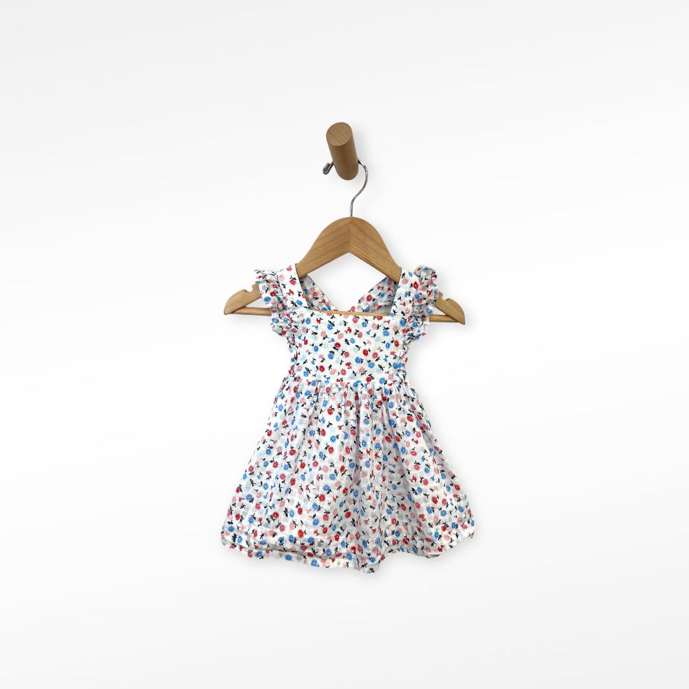 baby gap red blue floral dress 3-6m