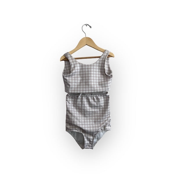 imagine perry taupe gingham swimsuit 8Y