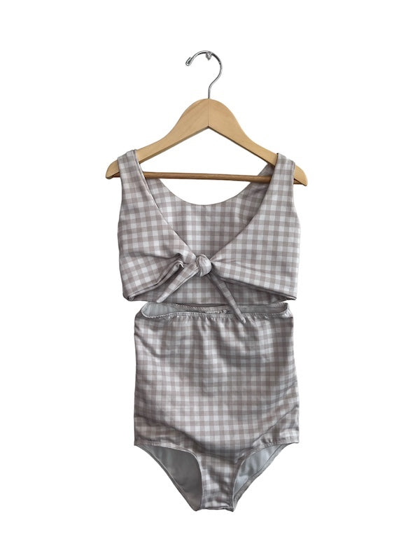 imagine perry taupe gingham swimsuit 8Y