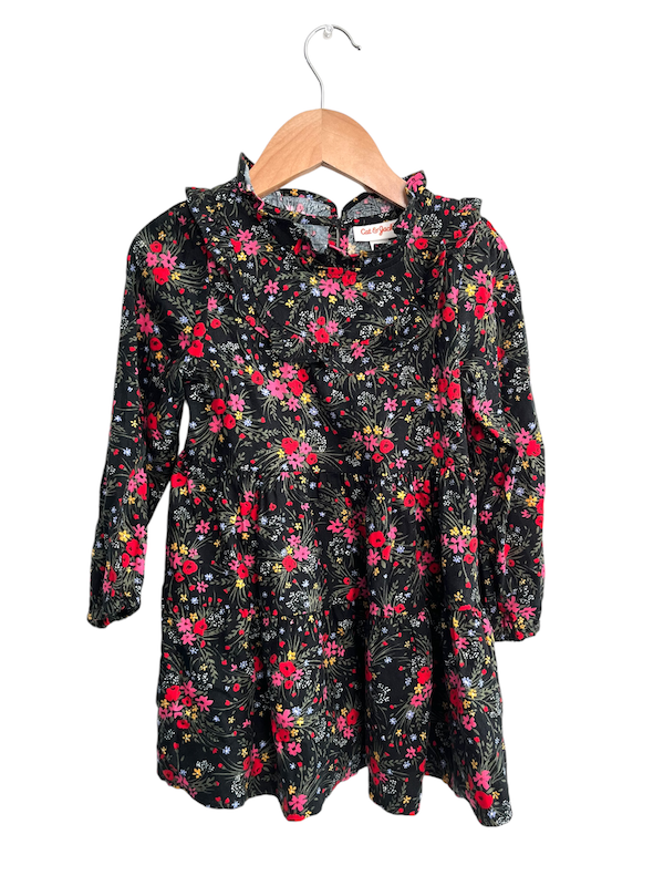 cat & jack black long sleeve dress red pink floral 3T