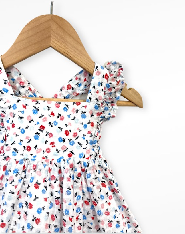 baby gap red blue floral dress 3-6m