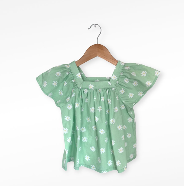 joe fresh green daisy blouse 6Y