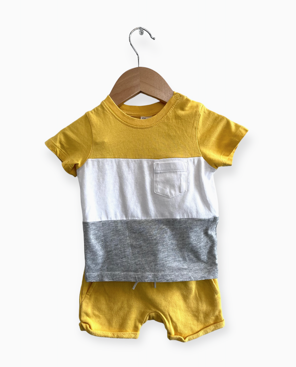 h&m yellow grey 3 tone short set 3-6m