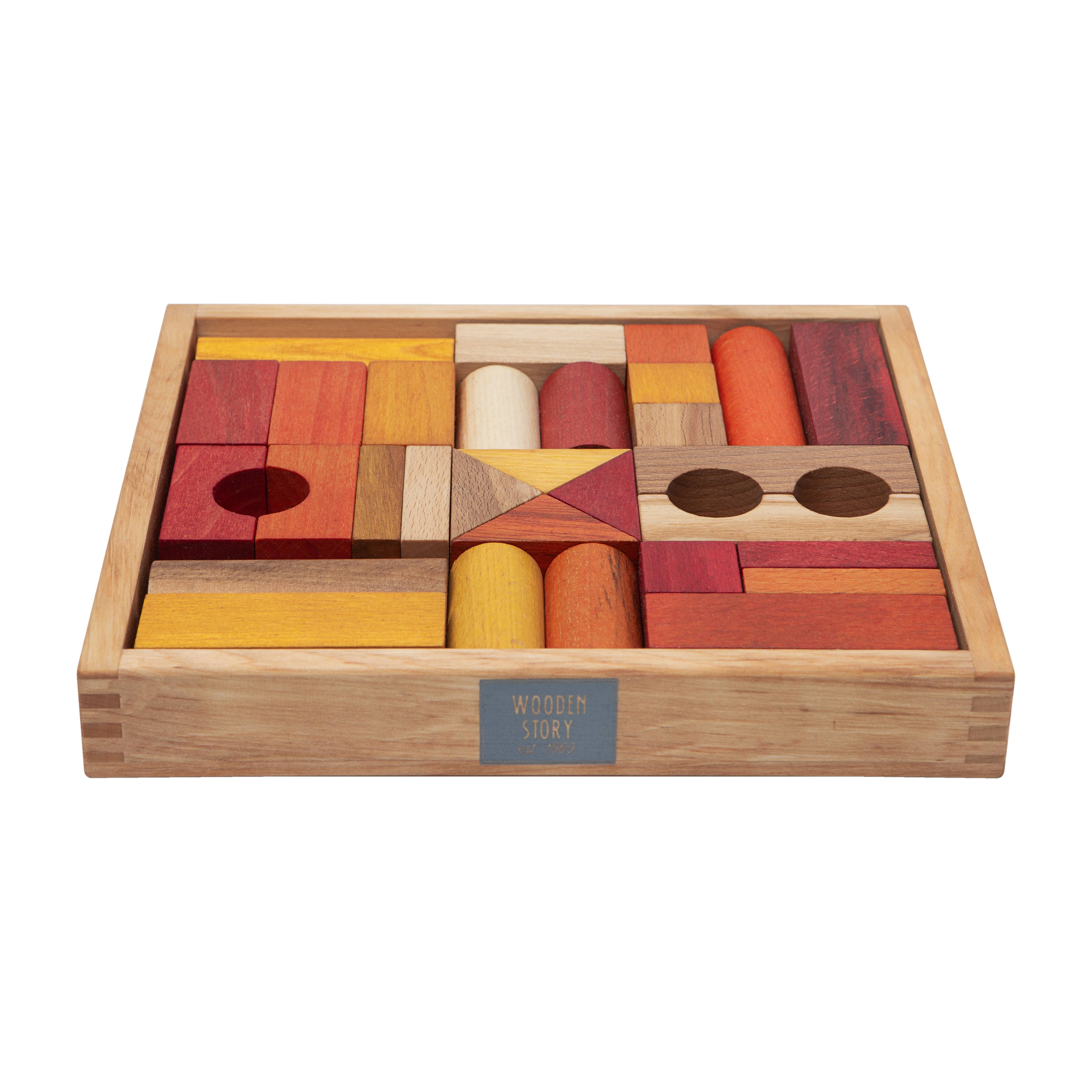 Wooden blocks in tray