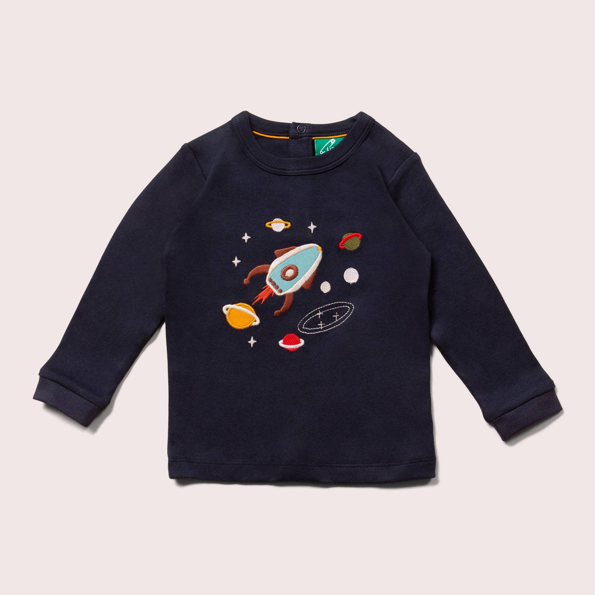 Outer Space Chest Applique Long Sleeve T-Shirt