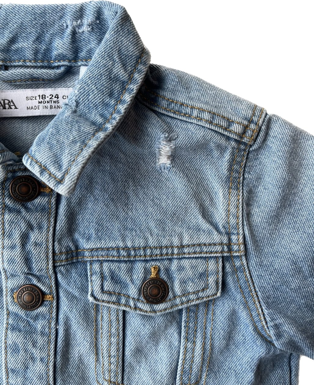 Zara | Jackets & Coats | Zara Gingham Laced Distressed Womens Denim Jacket  Medium | Poshmark